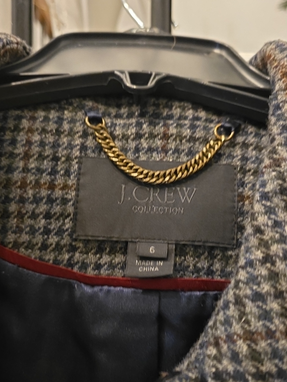 J. Crew Collection  Houndstooth Wool Blend Coat in Brown and Gray plaid sz 6 - Picture 2 of 8